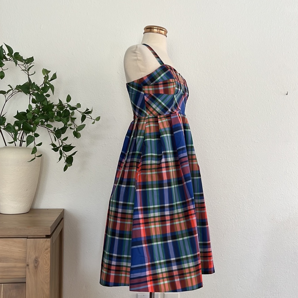 Anthropologie Maeve Plaid A-Line Silk Blend Mini Retro Dress - Picture 6 of 11